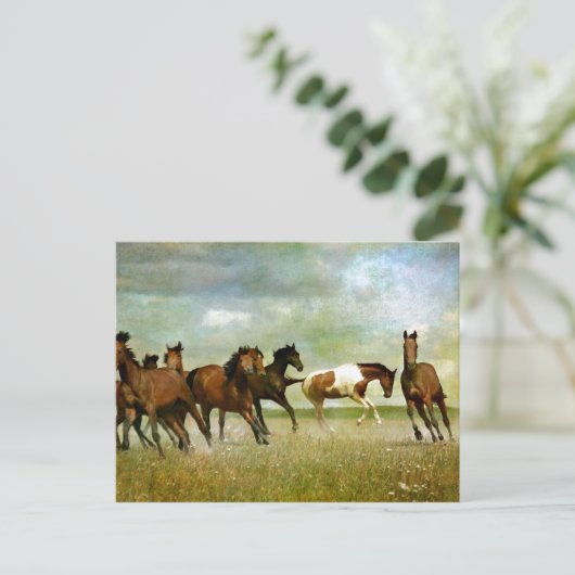 Wilde paarden in het wild - Vintage creatieve kuns Briefkaart (Staand voorkant)