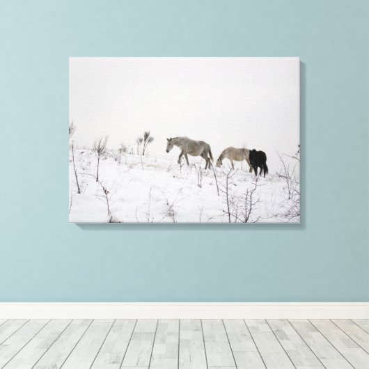 Wilde paarden in sneeuw single canvas afdruk (Insitu (Houten vloer))