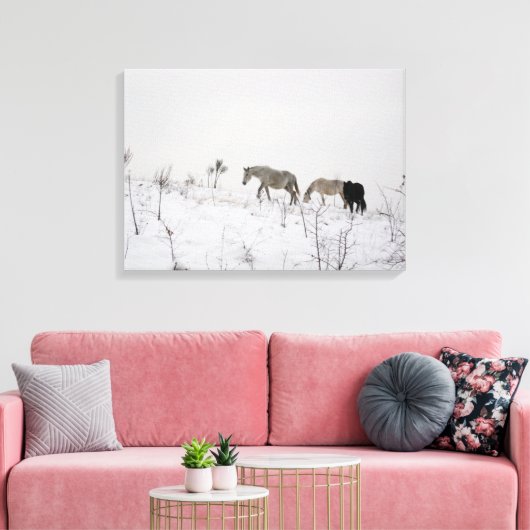 Wilde paarden in sneeuw single canvas afdruk (Insitu (Woonkamer))