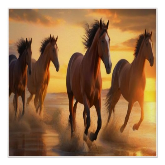 Wilde Paarden in Sunset Splendor Perfect Poster (Voorkant)