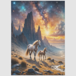 Wilde paarden in woestijn Mare en veulen onder ste Tissuepapier