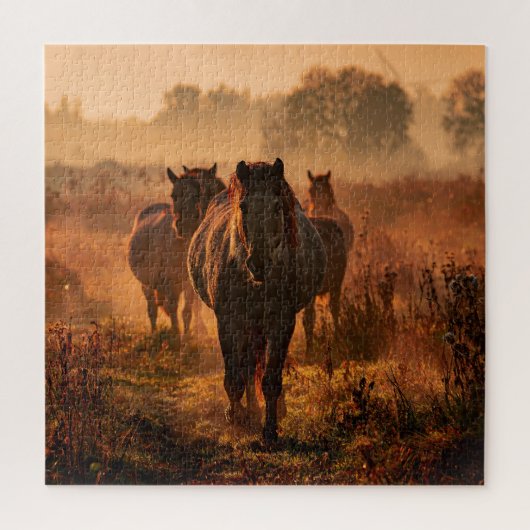 Wilde paarden: intense blik ontmoeting legpuzzel (Verticaal)