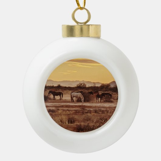 Wilde paarden keramische bal ornament (Voorkant)