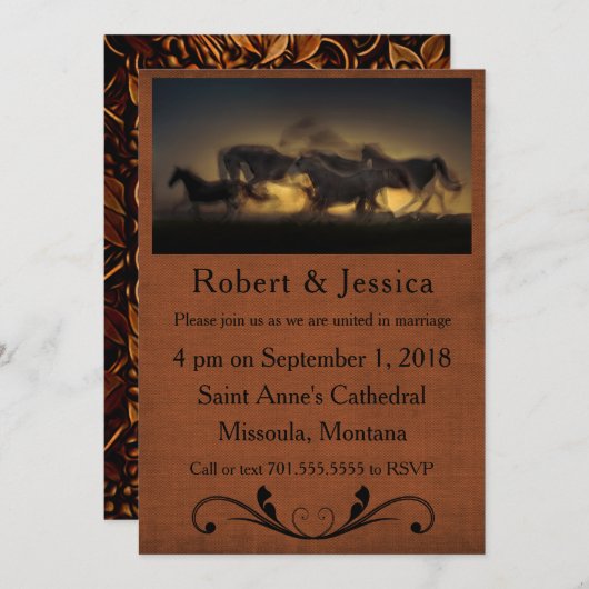 Wilde Paarden Lopen & Bruine Achtergrond Western Kaart (Voorkant / Achterkant)