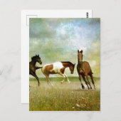 Wilde paarden lopen -  creatieve kunst briefkaart (Voorkant / Achterkant)