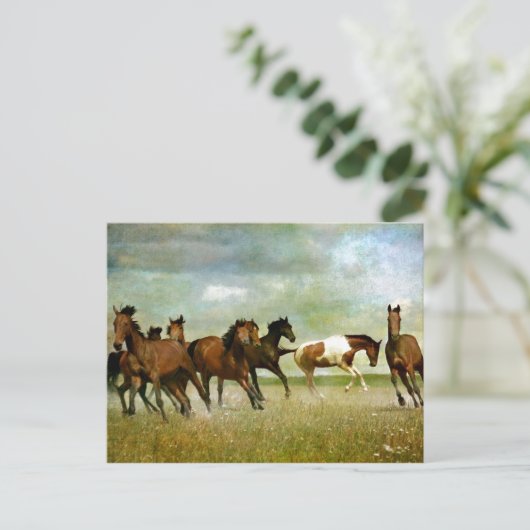 Wilde paarden lopen -  creatieve kunst briefkaart (Staand voorkant)