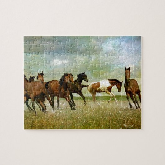 Wilde paarden lopen -  creatieve kunst legpuzzel (Horizontaal)