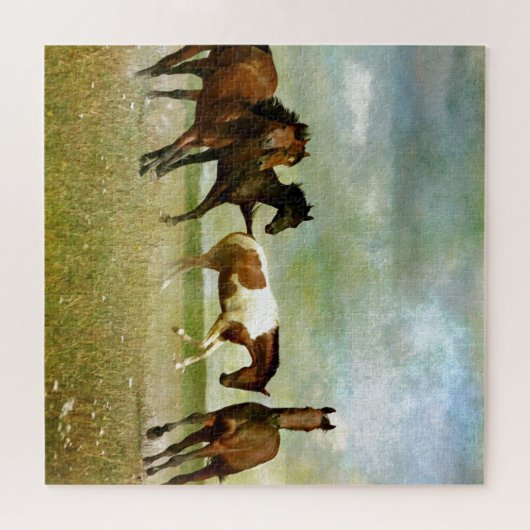 Wilde paarden lopen -  creatieve kunst legpuzzel (Horizontaal)