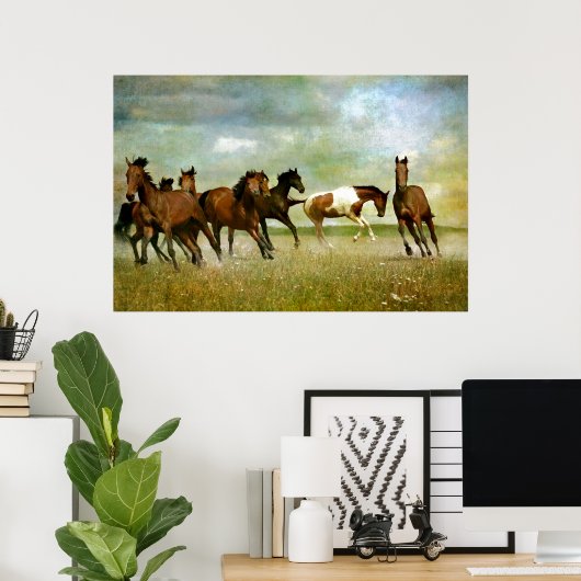 Wilde paarden lopen -  creatieve kunst poster (Thuiskantoor)
