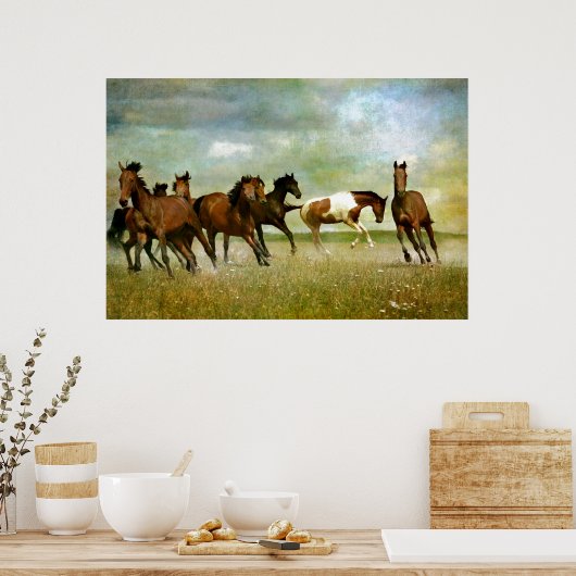 Wilde paarden lopen -  creatieve kunst poster (Keuken)