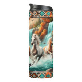 Wilde paarden lopen door de herfstwaterval thermosbeker (Geroteerd rechts)