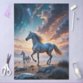 Wilde paarden merrie en veulen in woestijnlandscha tissuepapier (Craft)