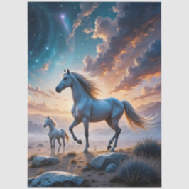 Wilde paarden merrie en veulen in woestijnlandscha tissuepapier