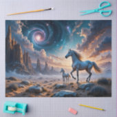 Wilde paarden merrie en veulen in woestijnlandscha tissuepapier (Craft)