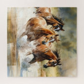 Wilde paarden met bruine zwarte Waterverf Legpuzzel (Horizontaal)