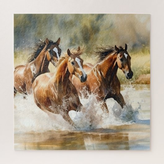 Wilde paarden met bruine zwarte Waterverf Legpuzzel (Verticaal)