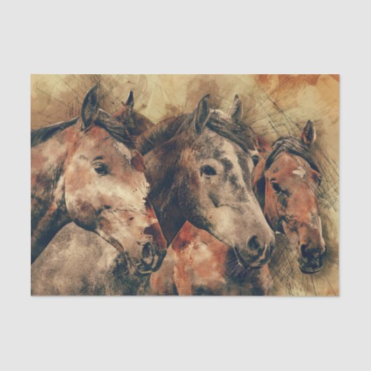 Wilde paarden Ontkoppelen 10 x 15 kunstweefselpapi Tissuepapier (Voorkant)