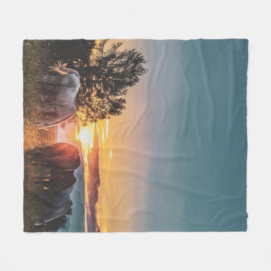 Wilde paarden op de zon fleece deken (Voorkant (Horizontaal))