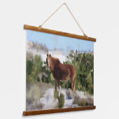 Wilde paarden op het eiland Assateague Hangend Wandkleed (Gebogen)