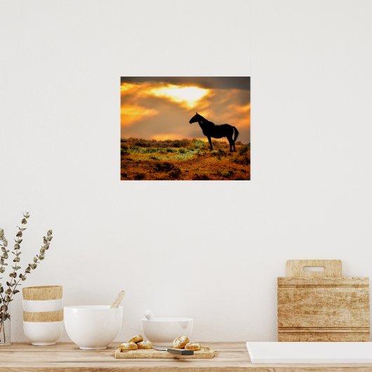 Wilde paarden op zonsondergang poster (Keuken)