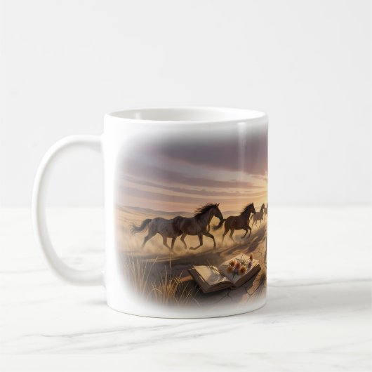 Wilde paarden op zonsondergang Prairie Memory Mok (Links)