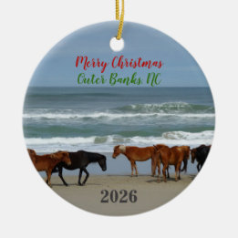 Wilde paarden Outer Banks OBX 2026 Kerstmis Keramisch Ornament