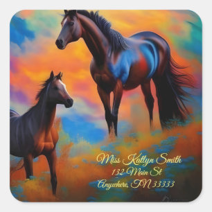 Wilde paarden *personaliseren* vierkante sticker