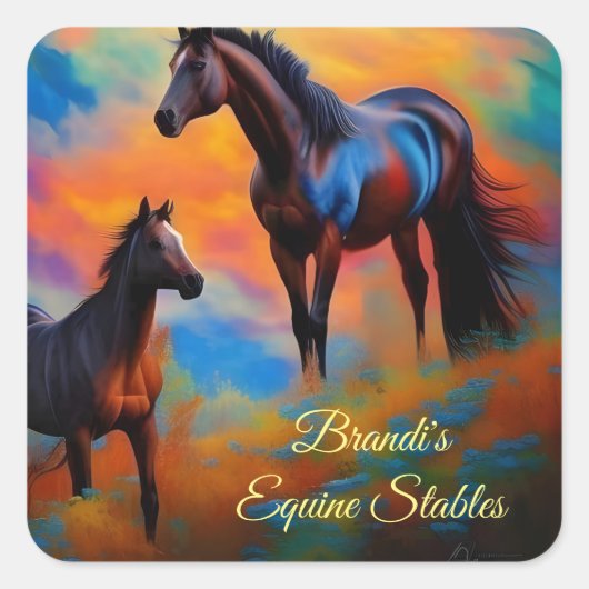 Wilde paarden *personaliseren* vierkante sticker (Voorkant)
