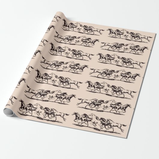 wilde paarden print cadeaupapier (Uitgerold)