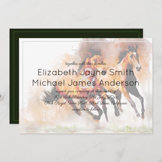 Wilde paarden Ranch Wedding Invitations Kaart (Voorkant / Achterkant)