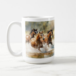 Wilde paarden rennen bruin zwart aquarel koffiemok