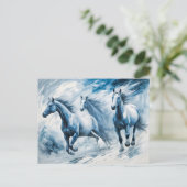 Wilde paarden rennen door de golven briefkaart (Staand voorkant)