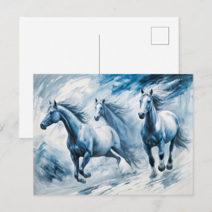 Wilde paarden rennen door de golven briefkaart