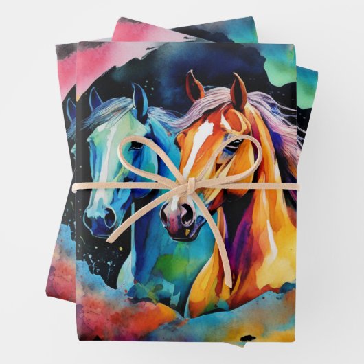 Wilde paarden rennen in de Waterverf Inpakpapier Vel (In situ)