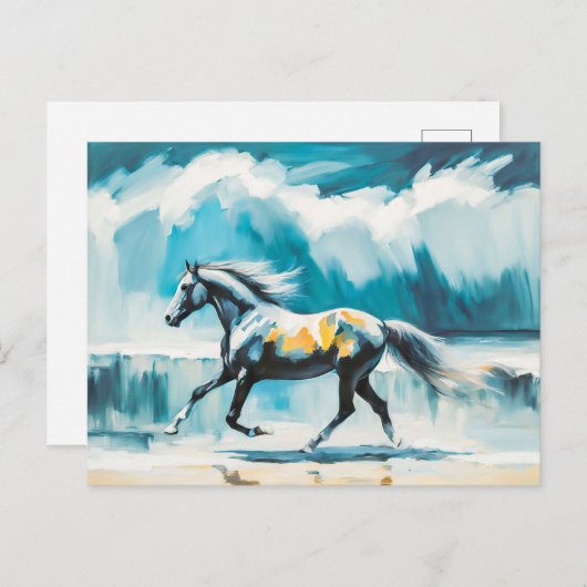 Wilde paarden rennen langs de kust briefkaart (Voorkant / Achterkant)