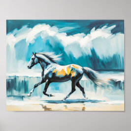 Wilde paarden rennen langs de kust poster
