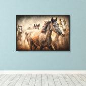 WILDE PAARDEN RENNEN. MUSTANG HORSE STAMPEED CANVAS AFDRUK (Insitu (Houten vloer))