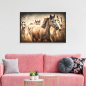 WILDE PAARDEN RENNEN. MUSTANG HORSE STAMPEED CANVAS AFDRUK (Insitu (Woonkamer))