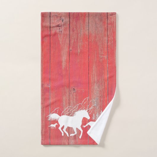 Wilde paarden Rustic Red Barn Wood Bad Handdoek (Handdoek)