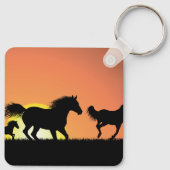 Wilde Paarden Silhouet bij Zonsondergang Sleutelhanger (Achterkant)