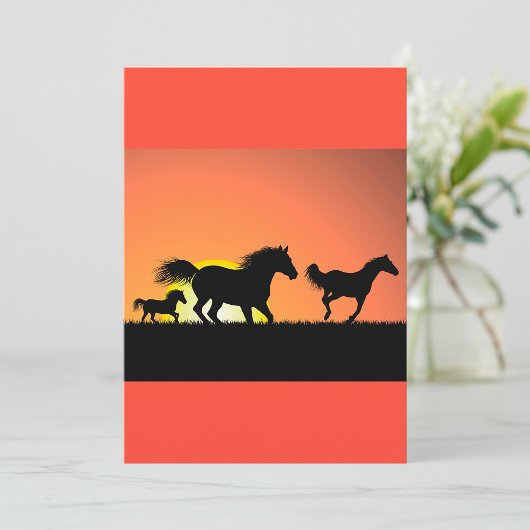 Wilde Paarden Sunset Silhouet Kaart