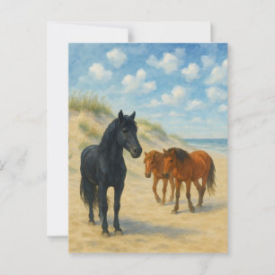 Wilde paarden van Corolla North Carolina Aquarel Briefkaart