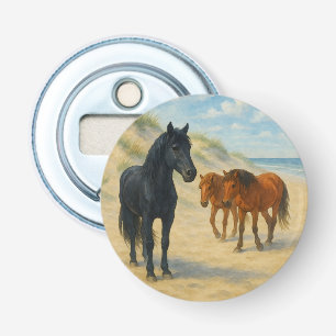 Wilde paarden van Corolla North Carolina Aquarel Button Flesopener