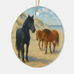Wilde paarden van Corolla North Carolina Aquarel Keramisch Ornament
