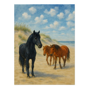 Wilde paarden van Corolla North Carolina Aquarel Perfect Poster