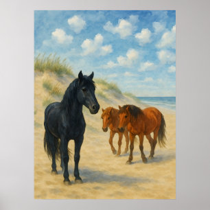 Wilde paarden van Corolla North Carolina Aquarel Poster