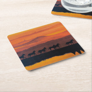 Wilde paarden van Montana Schilderij van Alfred Fo Kartonnen Onderzetters