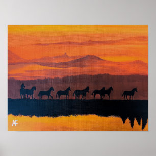 Wilde paarden van Montana Schilderij van Alfred Fo Poster
