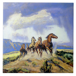 “Wilde paarden van Nevada” door Carl Oscar Borg Tegeltje
