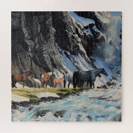 Wilde paarden, veulens van de bergrivier legpuzzel (Horizontaal)